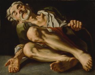 Gaspare Traversi - An Old Beggar, Lying Down, His Hand Reaching Out