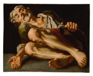 Gaspare Traversi - An Old Beggar, Lying Down, His Hand Reaching Out