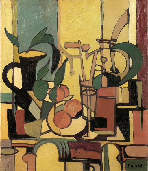 Gaston Balande - A still life with fruits and a vase
