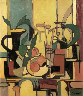 Gaston Balande - A still life with fruits and a vase