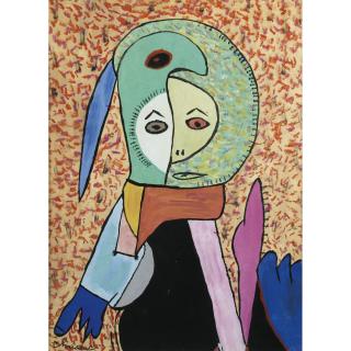 Gaston Chaissac - Personnage En Buste Sur Fond Moucheté Au Visage Auréolé Avec Tête D\'Oiseau (Recto) Personnage Chapeauté (Verso)