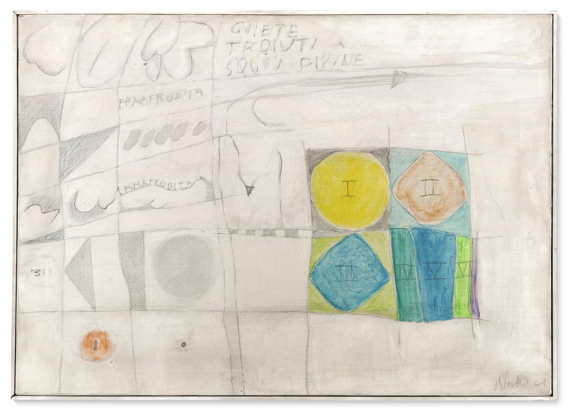 Gastone Novelli - Il Figlio Di Famigliasigned And Dated 62; Signed, Titled And Dated 1962 On The Reverse, Oil On Canvas. This Work Is Accompanied By A Photo-Certificate Issued By Archivio Gastone Novelli, Rome.