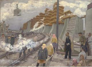 Gavriil Nikitich Gorelov - Kirov Inspecting The Building of The Dreproges Dam