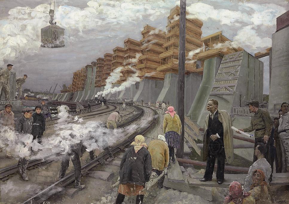 Gavril Gorelov - Kirov inspecting the building of the Dnepr HES