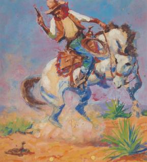 Gayle Porter Hoskins - Bronco (A Study for Pulp Magazine\'s Cover) sight 8 x 7 in. framed 20 x 16 in.