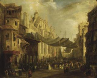 Genaro Pérez Villaamil Y Duguet - A Procession around the Cathedral of Seville