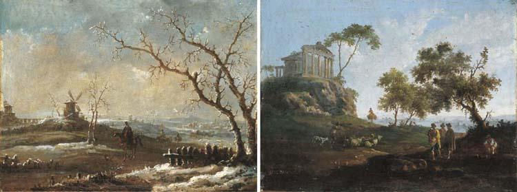 Genaro Pérez Villaamil y Duguet - Pareja de Paisajes; Invierno Firmado Ang. Inf. Izq: \