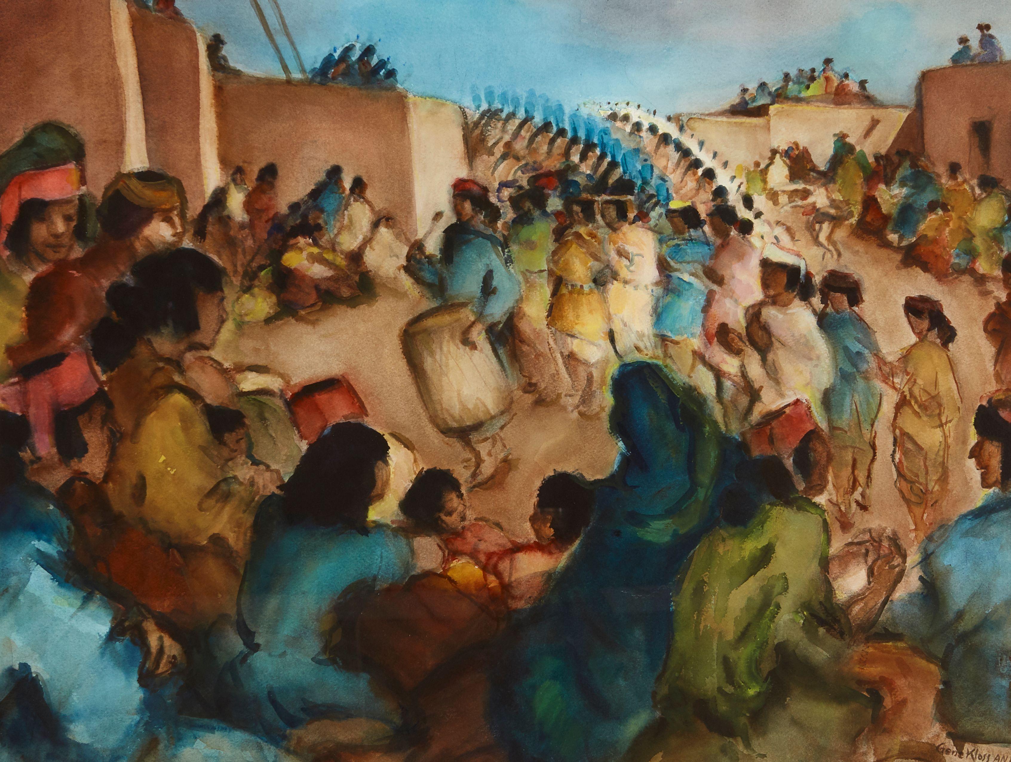 Gene Kloss - Indian Dance Procession in an Adobe Plaza