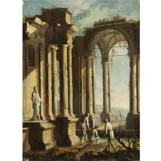 Gennaro Greco - Capriccio Architettonico Con Figure