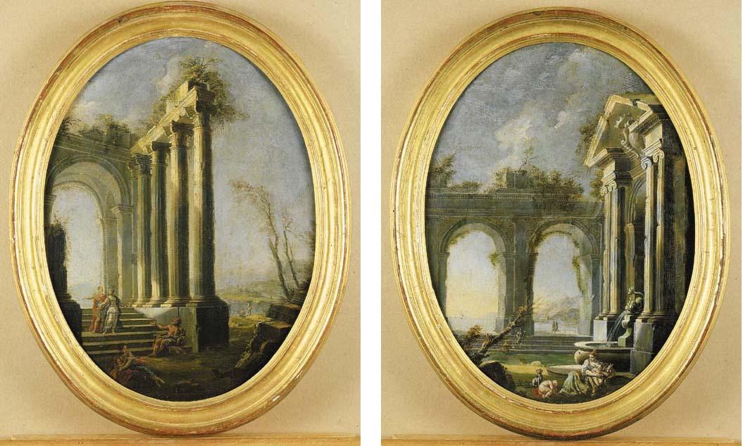 Gennaro Greco - Coppia di capricci con rovine classiche