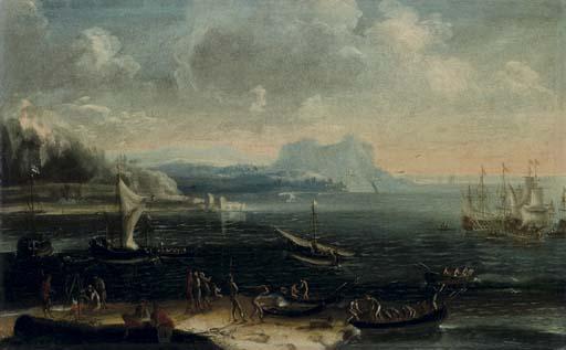 Gennaro Greco - Paesaggio Costiero Con Una Reminiscenza Del Monte Pellegrino Con Navi In Mare E Vascelli All\'Ancora