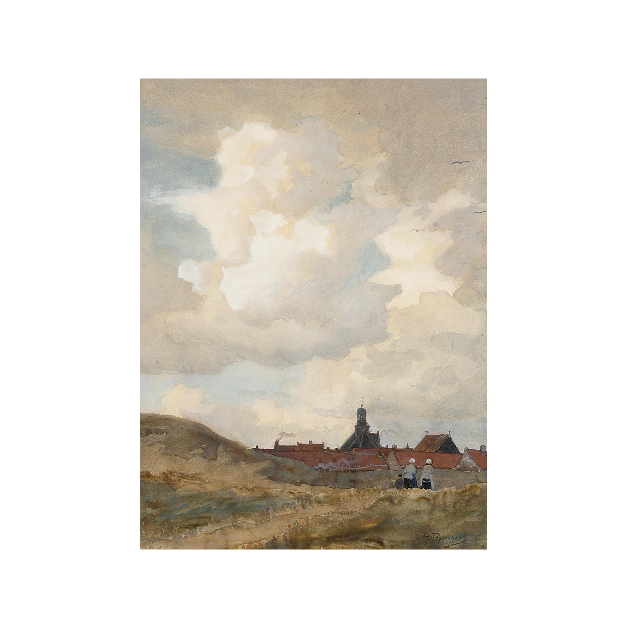 Geo Poggenbeek - A Dune Landscape With Fisherwomen Returning Home