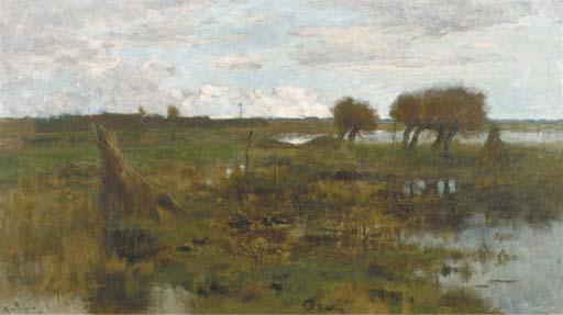 Geo Poggenbeek - A polder landscape with willows