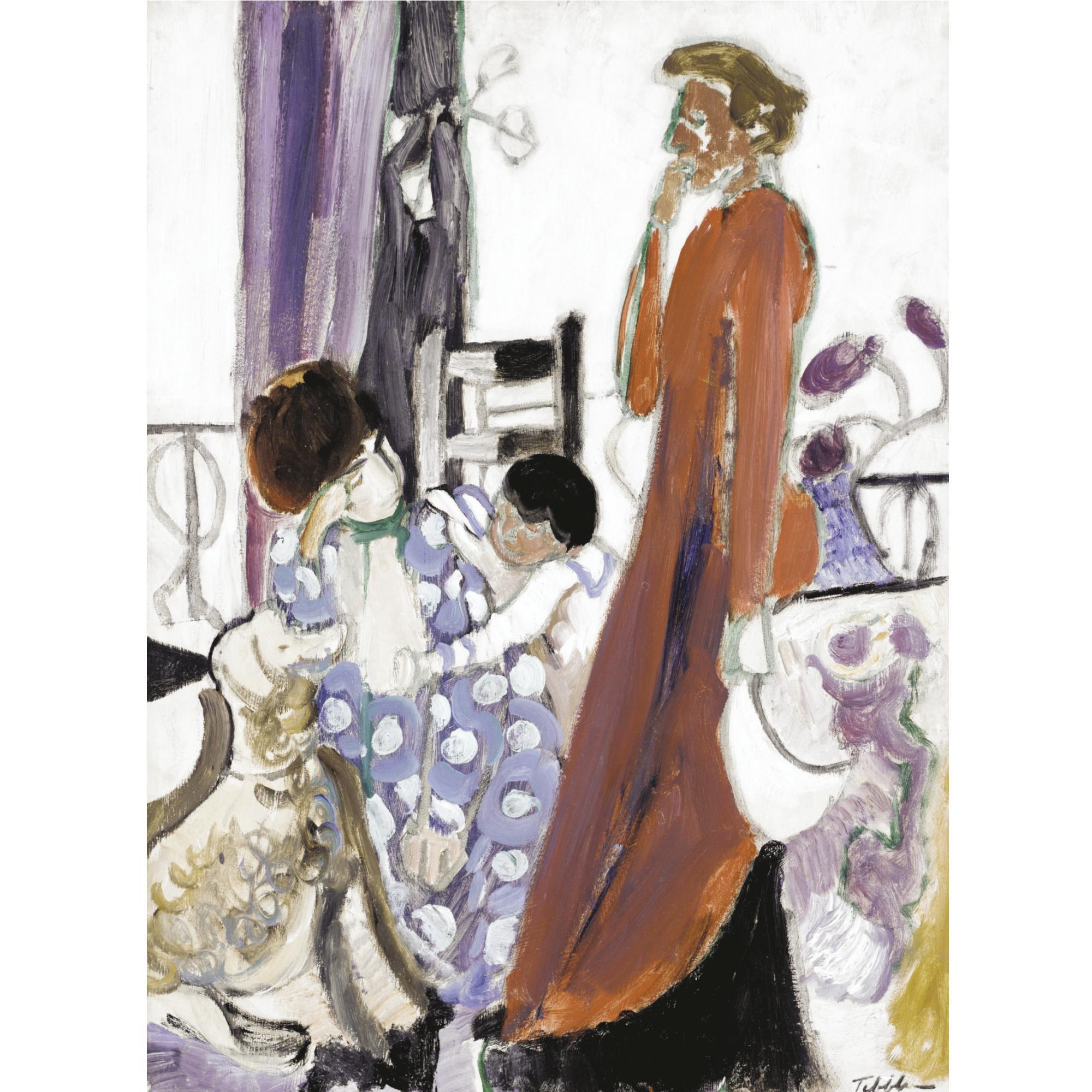 Geoffrey Tibble - Woman In Red With Poodle