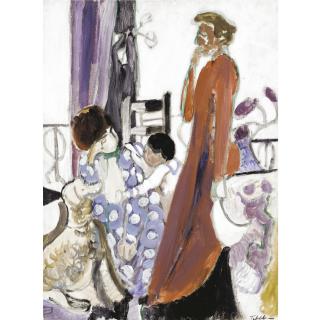 Geoffrey Tibble - Woman In Red With Poodle