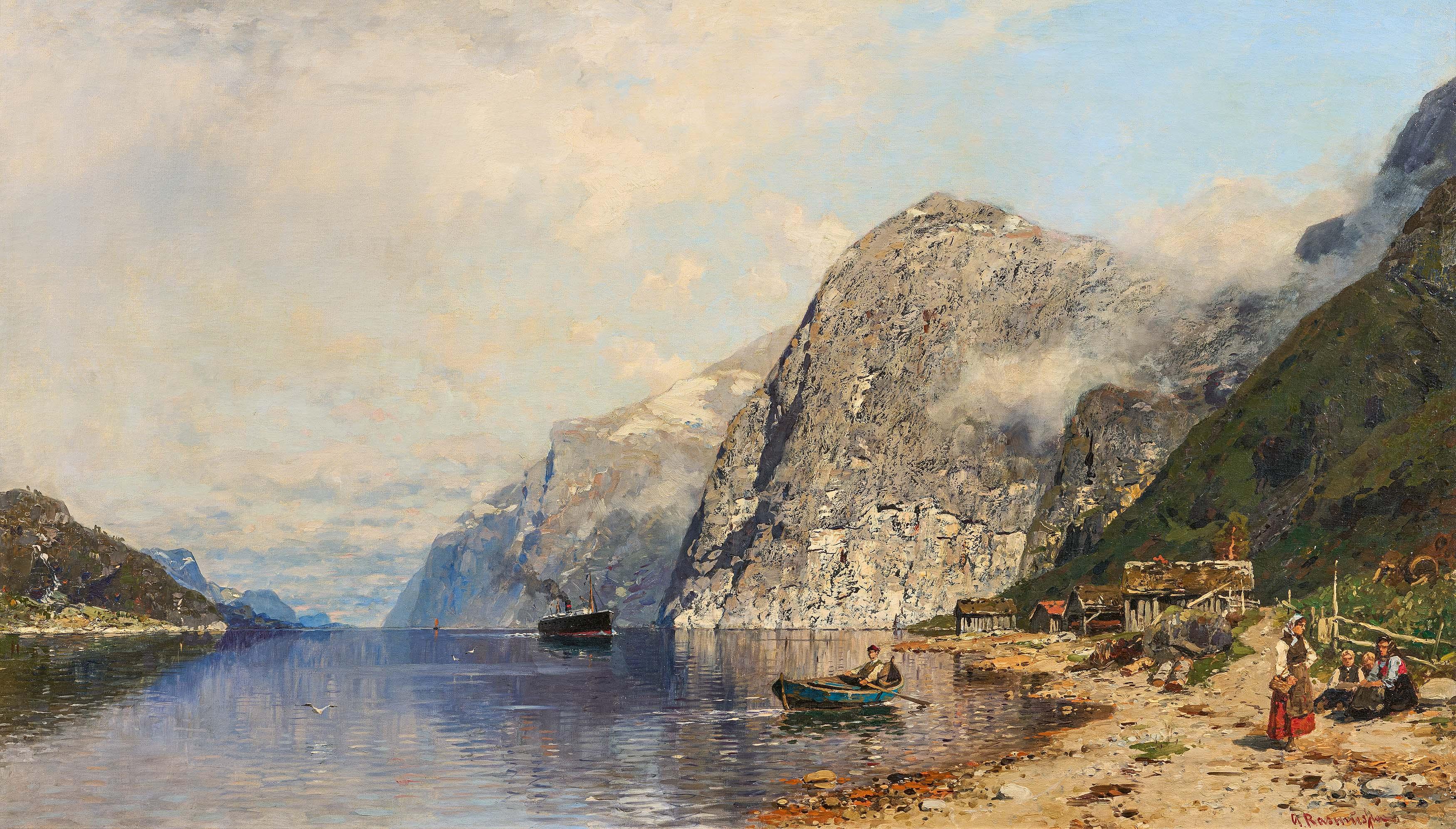 Georg Anton Rasmussen - Fährdampfer im Fjord.