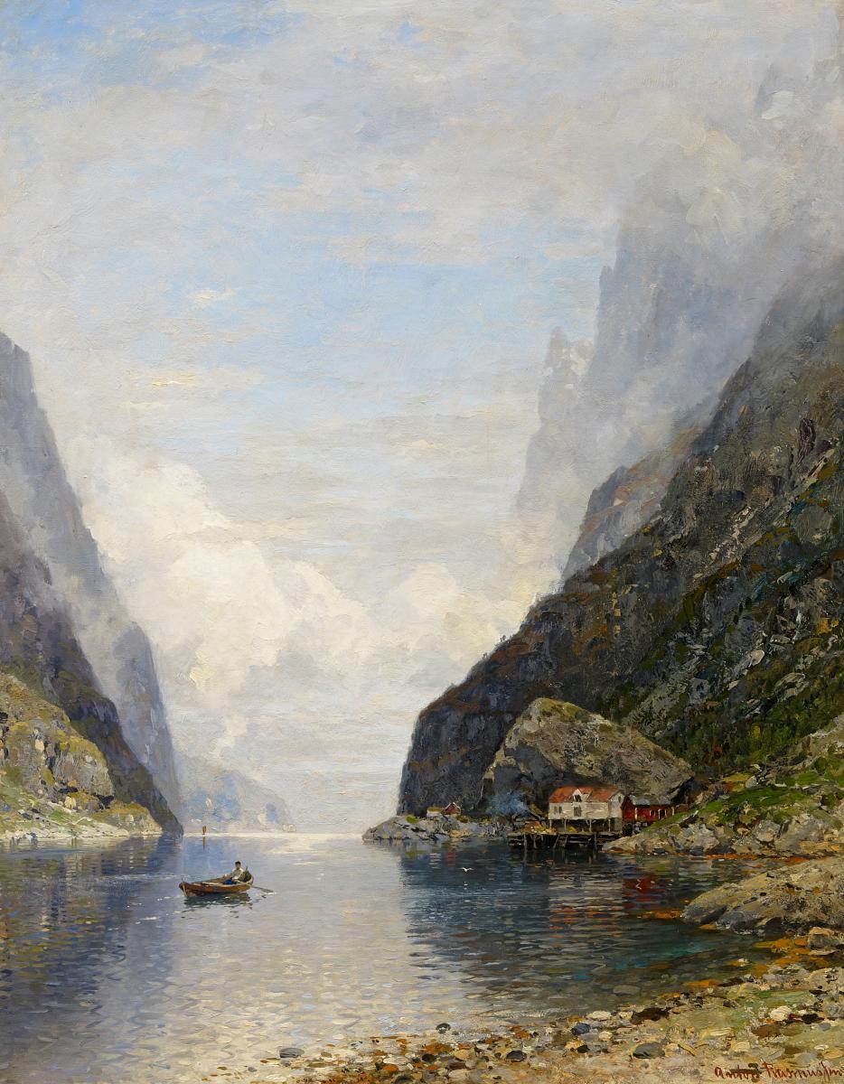 Georg Anton Rasmussen - Fischer in seinem Ruderboot auf dem Fjord