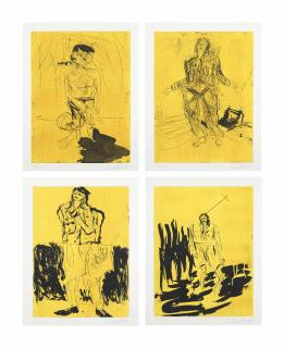 Georg Baselitz - (i) Die große Nacht im Eimer (Remix) (The Big Night in the Bucket (Remix))  (ii) Der neue Typ (Remix) (The New Model (Remix))  (iii) Maler im Mantel (Remix) (Painter in Coat (Remix))  (iv) Der Hirte (Remix) (The Shepard (Remix))