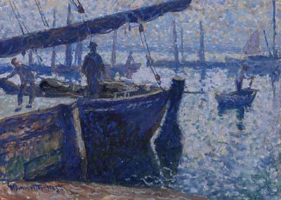 Georg Burmester - Dämmerung im Fischereihafen von Möltenört bei Kiel