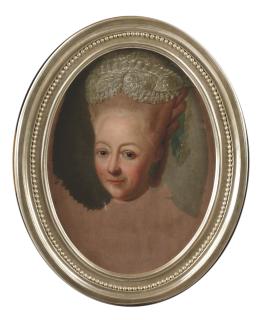 Georg David Matthieu - Portrait of Luise Friederike, Duchess of Mecklenburg-Schwerin, neé Duchess of Württemberg-Stuttgart (1722-1791), bust-length, with a lace bonnet: a sketch