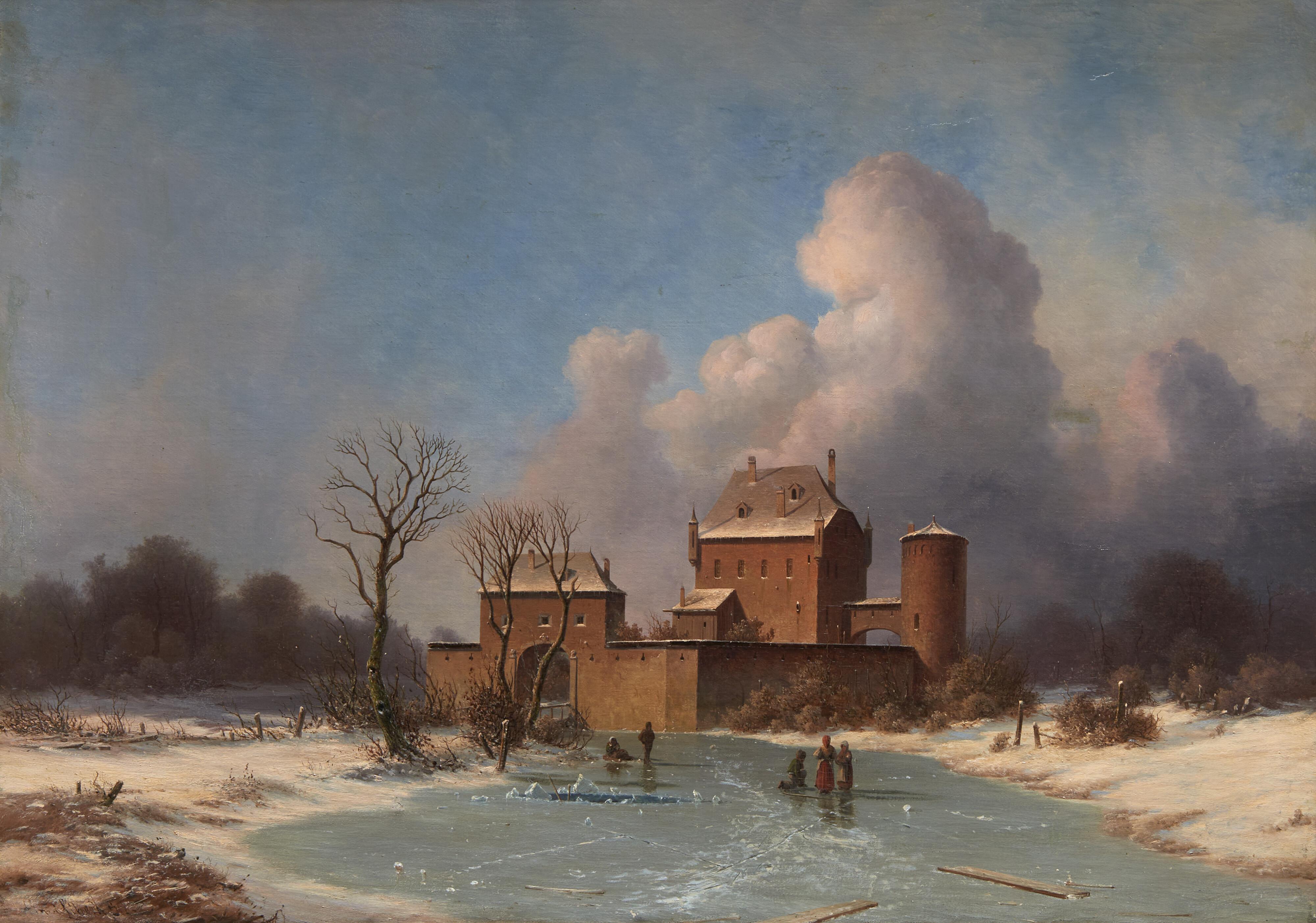 Georg Emil Libert - Paesaggio invernale con figure presso un castello