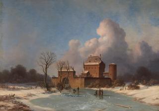 Georg Emil Libert - Paesaggio invernale con figure presso un castello