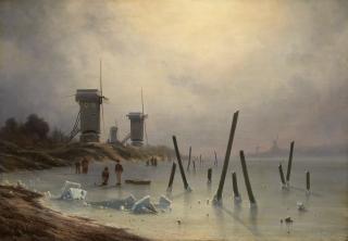Georg Emil Libert - Paesaggio invernale con mulini a vento