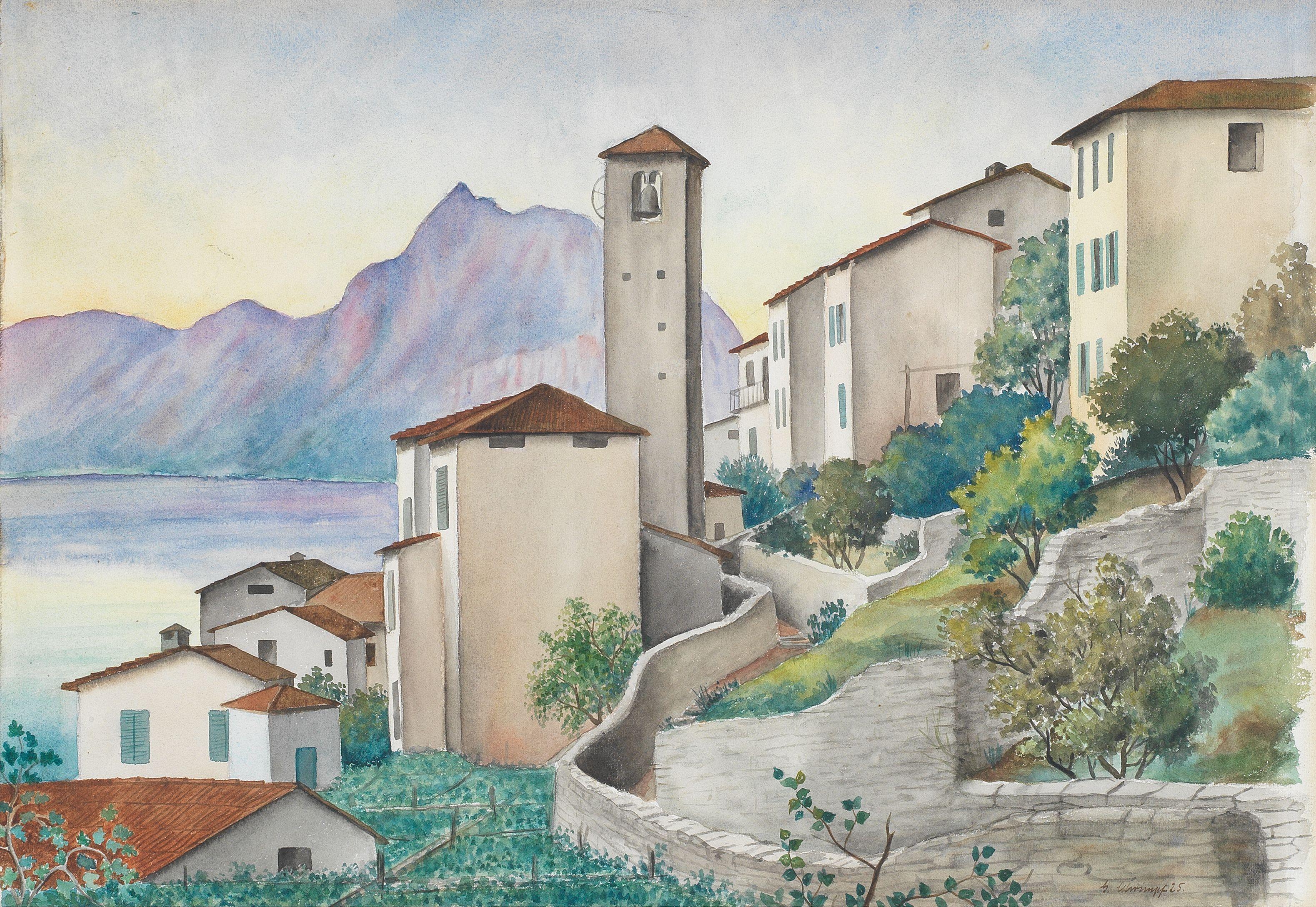 Georg Gerhard Schrimpf - A View In The Swiss Alps, Probably Ronco Sopra Ascona