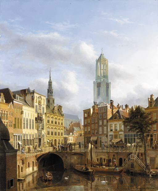 Georg-Gillis Van Haanen - The Oudegracht with a view of the Old Town Hall and the Dom Tower beyond, Utrecht