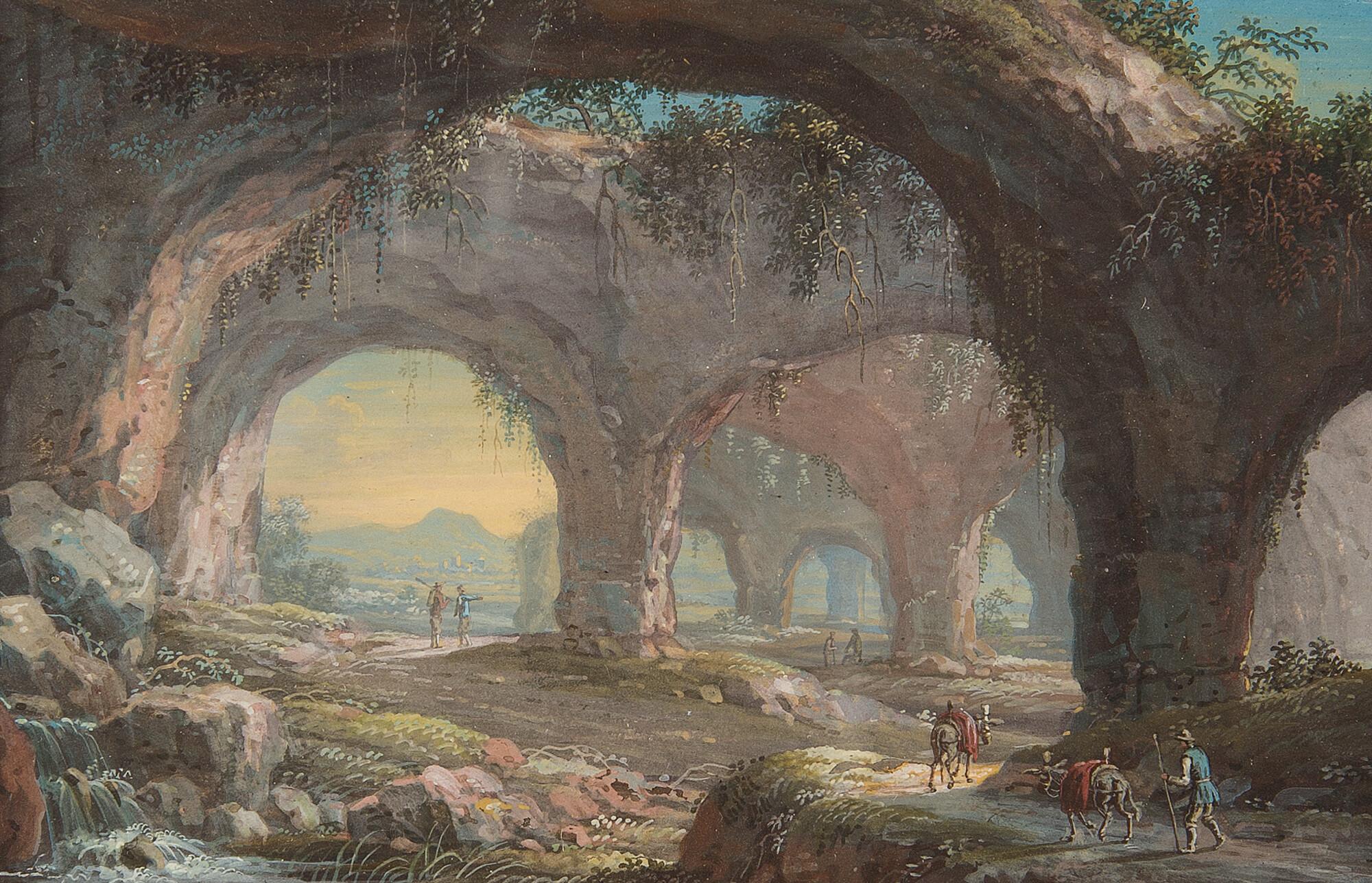 Georg Heinrich Hergenröder - Blick in das Innere eines Rundbogengewölbes mit Wanderern und