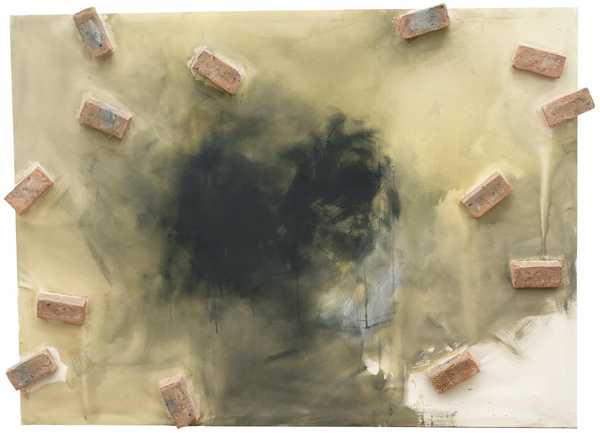 Georg Herold - Ohne Titel (Backsteine auf Leinwand)