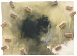 Georg Herold - Ohne Titel (Backsteine auf Leinwand)