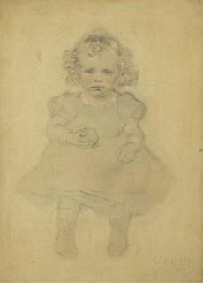 Georg Jakobidès - Une Petite Fille Assise Tenant Une Pomme