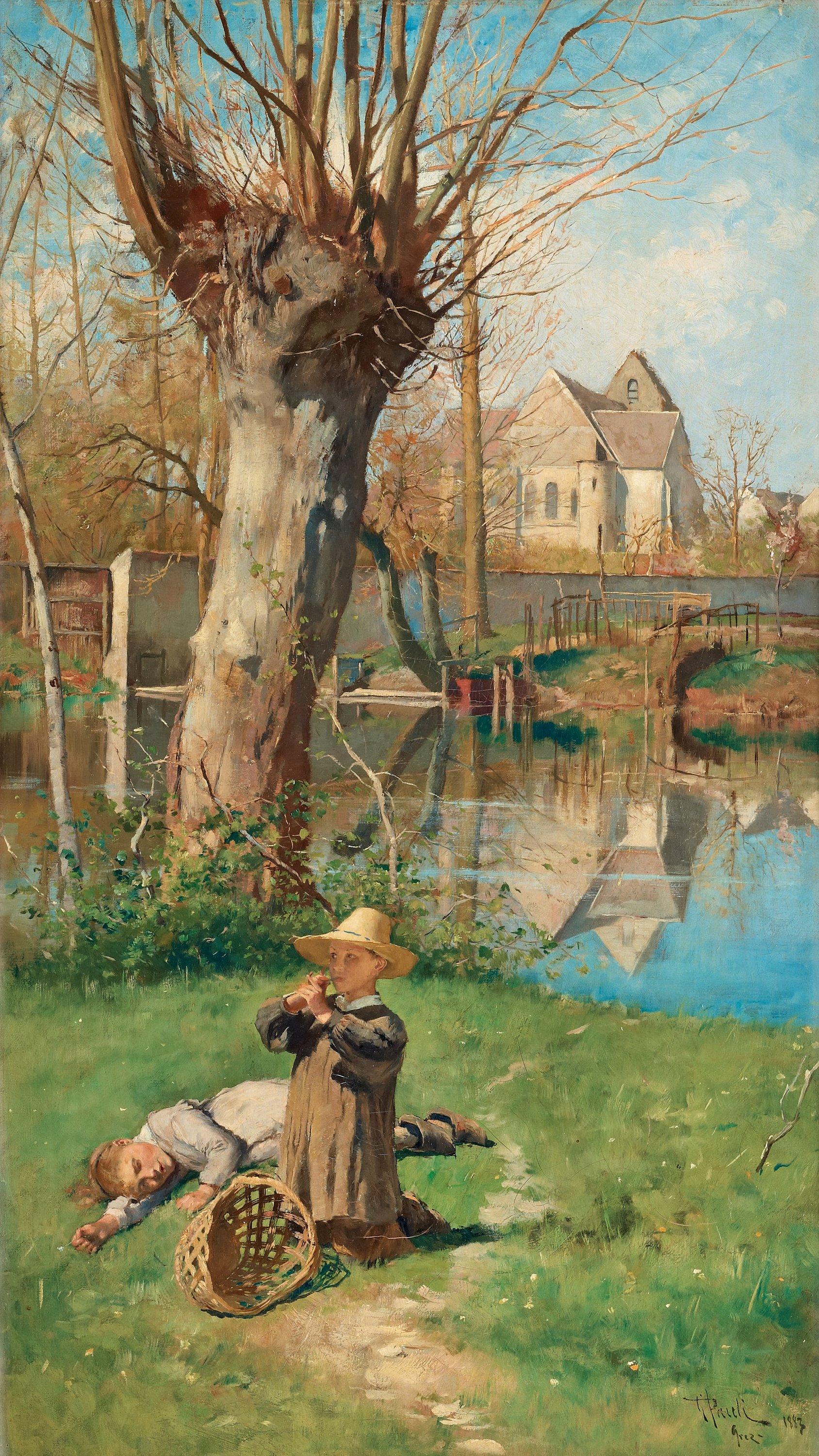 Georg Pauli - Pastoral scene on the bank of the Loing