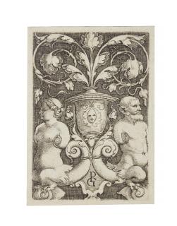 Georg Pencz - Upright Ornament Panel with an Urn flanked by a Satyr Couple
