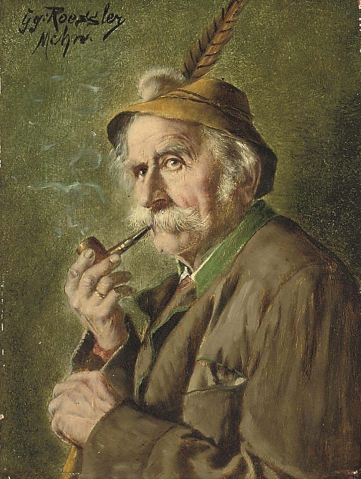 Georg Roessler - Bavarian figure smoking a pipe