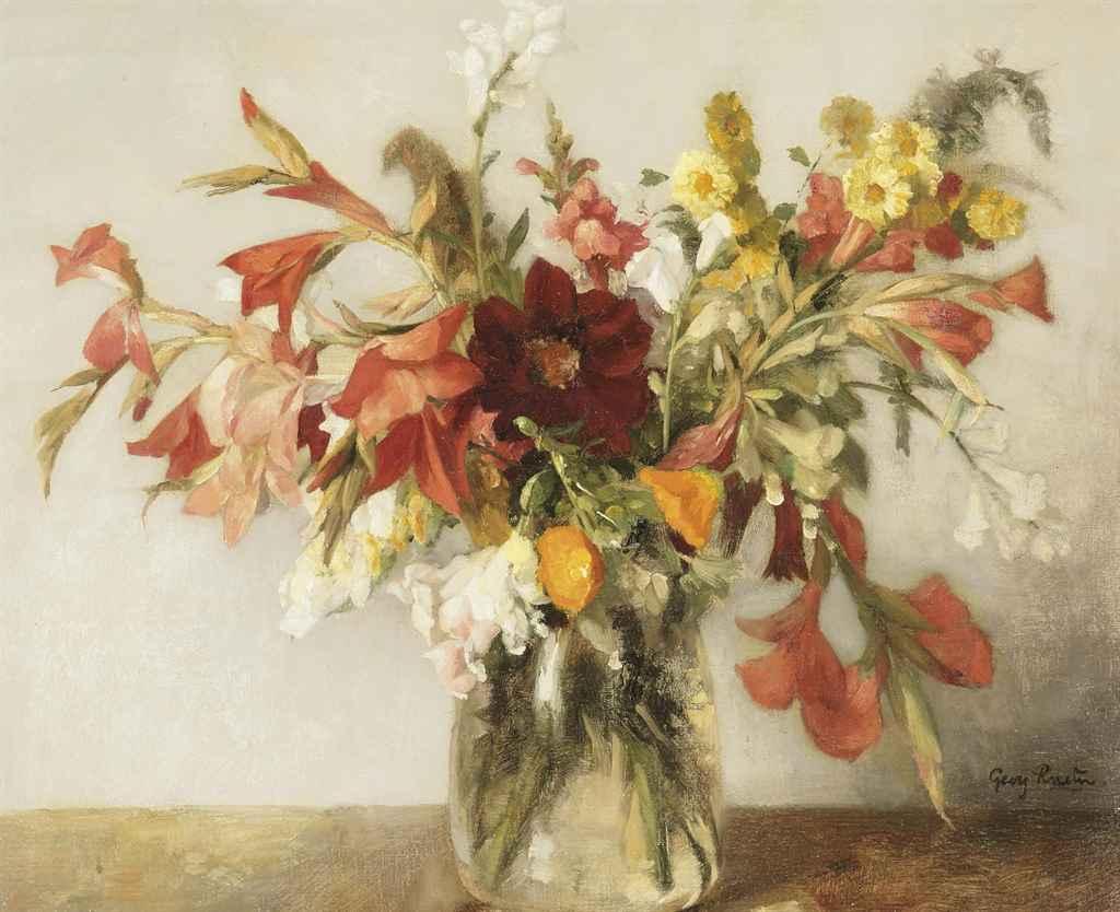 Georg Rueter - A colourful bouquet in a glass vase