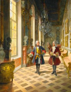 Georg Schöbel - Friedrich der Große im Gespräch mit Voltaire in den Räumen von Schloss Sansoussi.