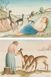 Georg Schrimpf - Folge von 6 Bll.: Menschen und Tiere.