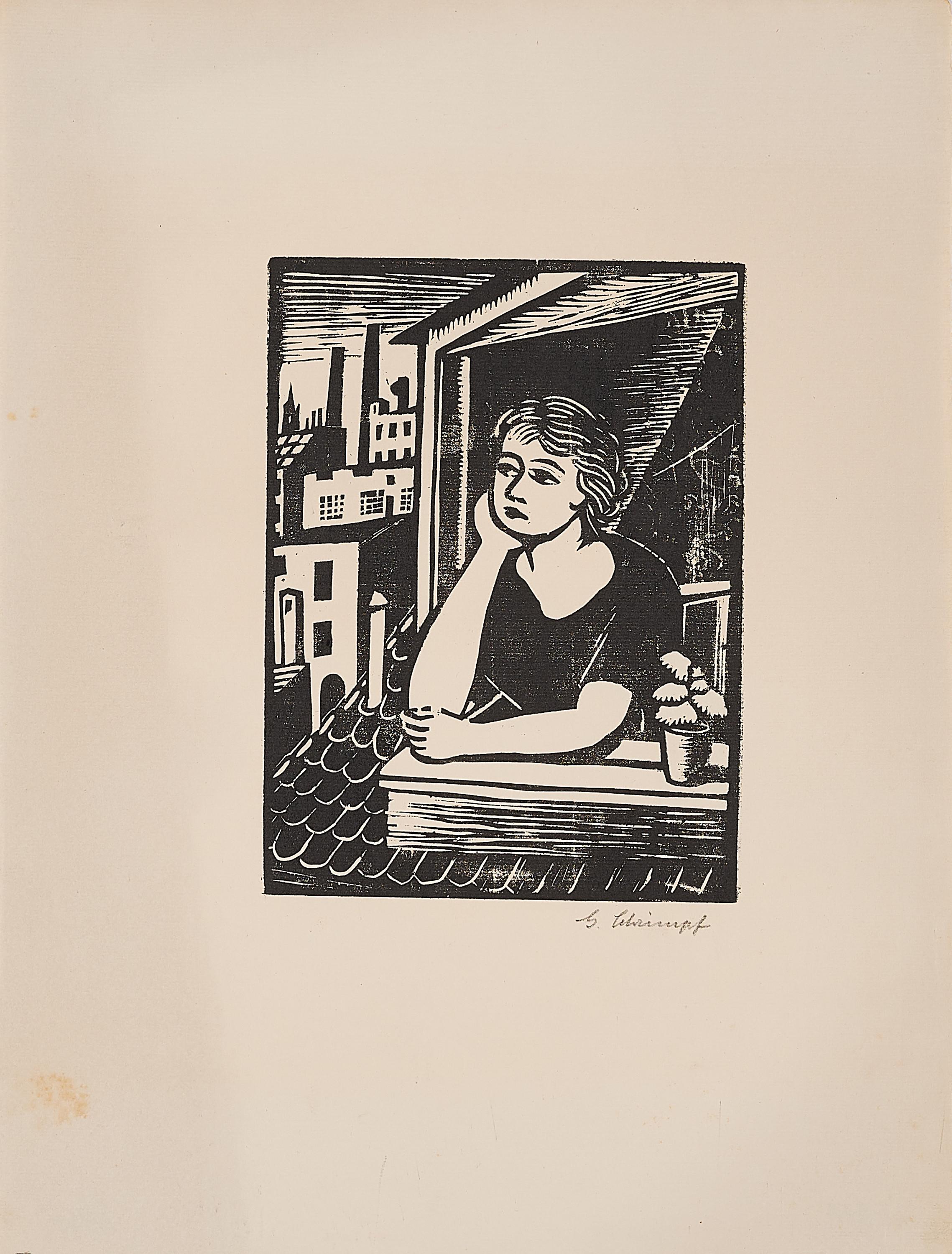 Georg Schrimpf - Mädchen, aus einem Dachfenster schauend.