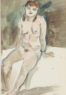 Georg Tappert - Auf Dem Bett Sitzender Weiblicher Akt Mit Rotem Haar