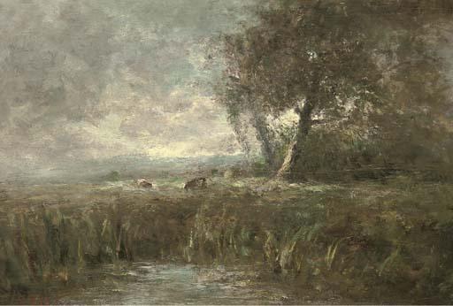 George A. Boyle - A Landscape With Pool, And Cattle Beyond