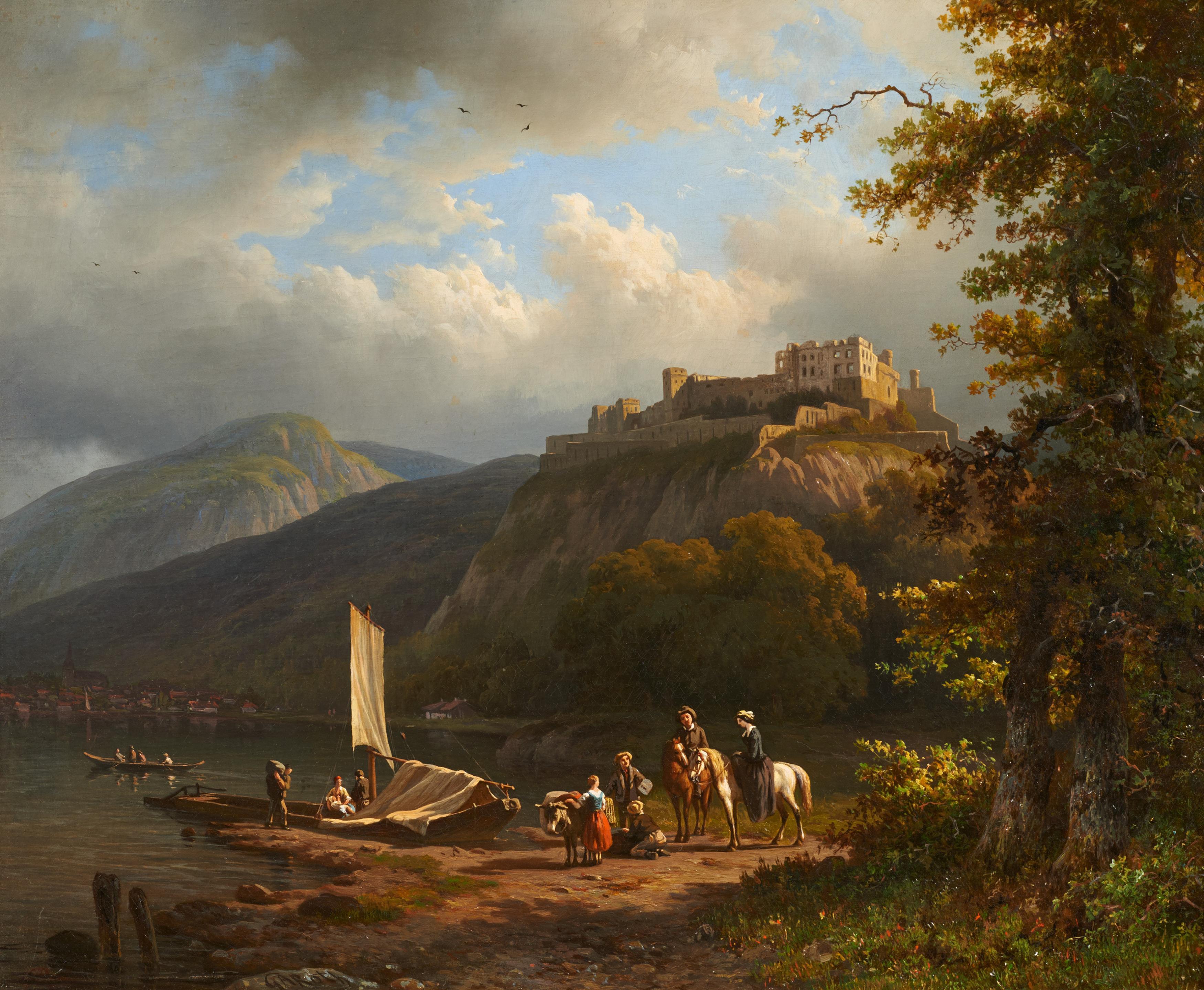 George Andries Roth - Das Rheintal bei St. Goar mit der Ruine Rheinfels.