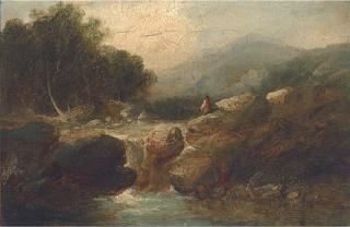 George Armfield - An angler in a river landscape