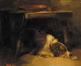 George Armfield - Setters resting under a table