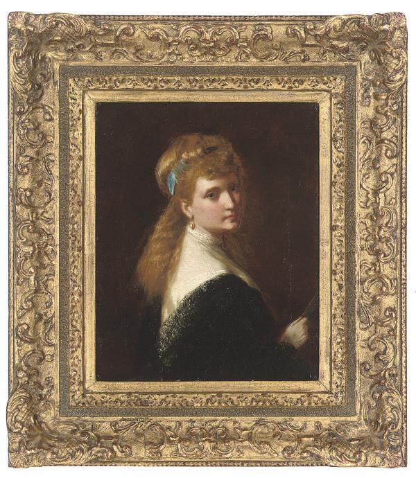 George Augustus Freezor - Portrait of a young lady, half-length, with a blue ribbon in her hair