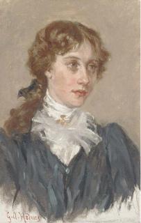 George Augustus Holmes, R.B.A. - Portrait Of A Young Lady, Bust-Length, In A Black Dress And White Shirt