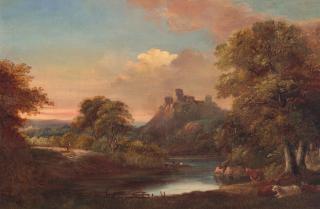 George Augustus Williams - Cows in a riverside landscape