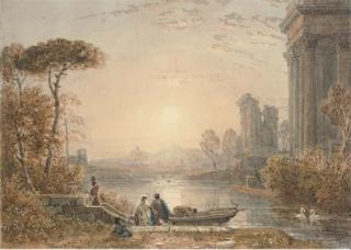 George Barret, Jun., O.W.S. - Figures in an arcadian landscape