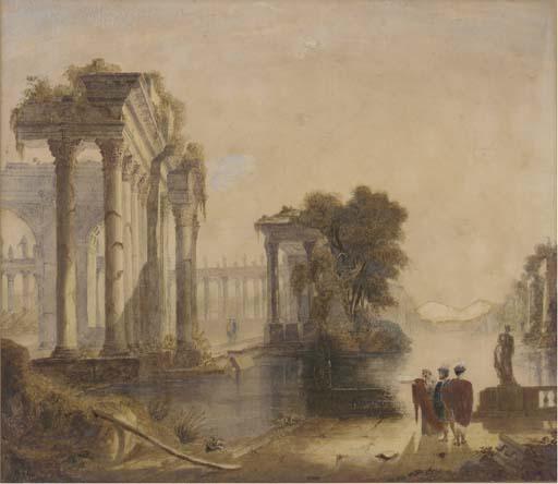 George Barret, Jun., O.W.S. - Figures In An Arcadian Landscape